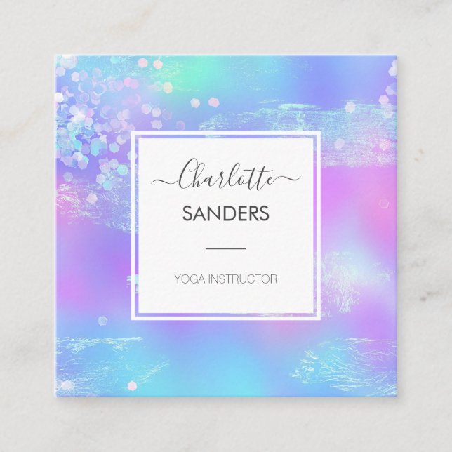 Holografischer irisierender funkelnder Glitzer Quadratische Visitenkarte (Vorderseite)
