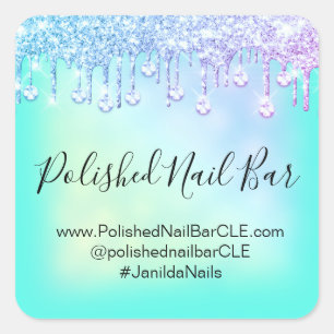 Holografischer Mint-Blauer Diamant-Tropfen-Nagel R Quadratischer Aufkleber