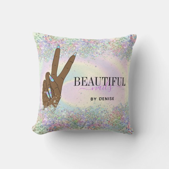 holografischer Nagelsalon Handnägel-Technikerin Kissen (Vorderseite)