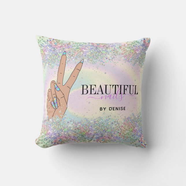 holografischer Nagelsalon Handnägel-Technikerin Kissen (Vorderseite)