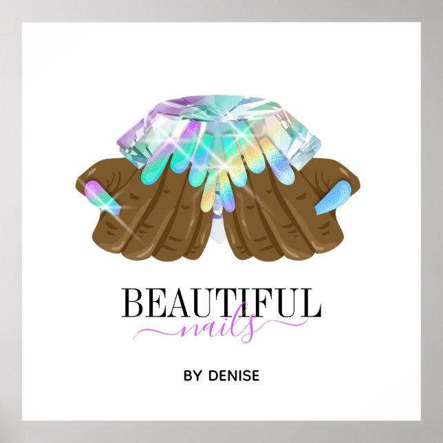 holografischer Nagelsalon Handnägel-Technikerin Poster (Vorne)