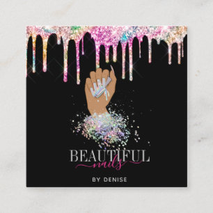 holografischer Nagelsalon Handnägel-Technikerin Quadratische Visitenkarte