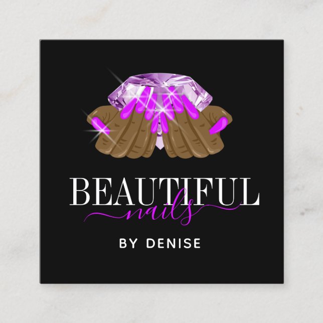 holografischer Nagelsalon Handnägel-Technikerin Quadratische Visitenkarte (Vorderseite)