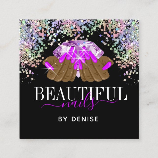 holografischer Nagelsalon Handnägel-Technikerin Quadratische Visitenkarte (Vorderseite)