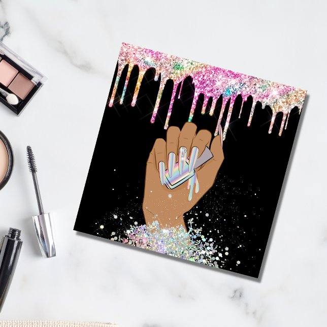 holografischer Nagelsalon Handnägel-Technikerin Quadratische Visitenkarte (Von Creator hochgeladen)