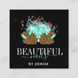 holografischer Nagelsalon Handnägel-Technikerin Quadratische Visitenkarte