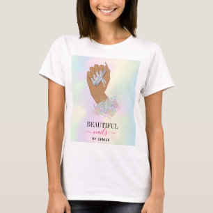holografischer Nagelsalon Handnägel-Technikerin T-Shirt
