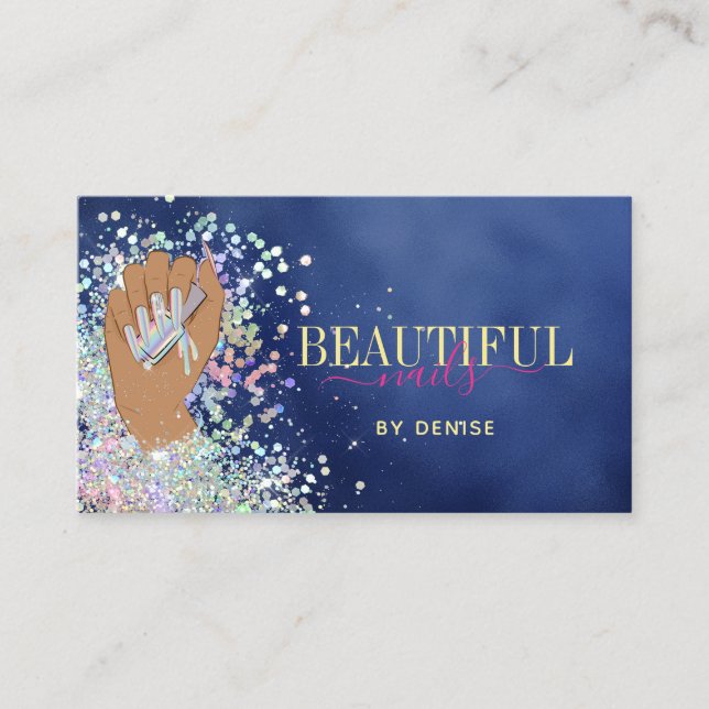 holografischer Nagelsalon Handnägel-Technikerin Visitenkarte (Vorderseite)