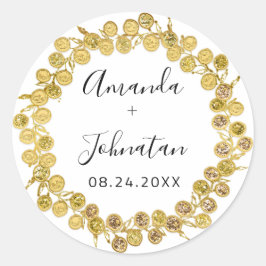 Holografischer Name einfach Datum Black Gold Kranz Runder Aufkleber