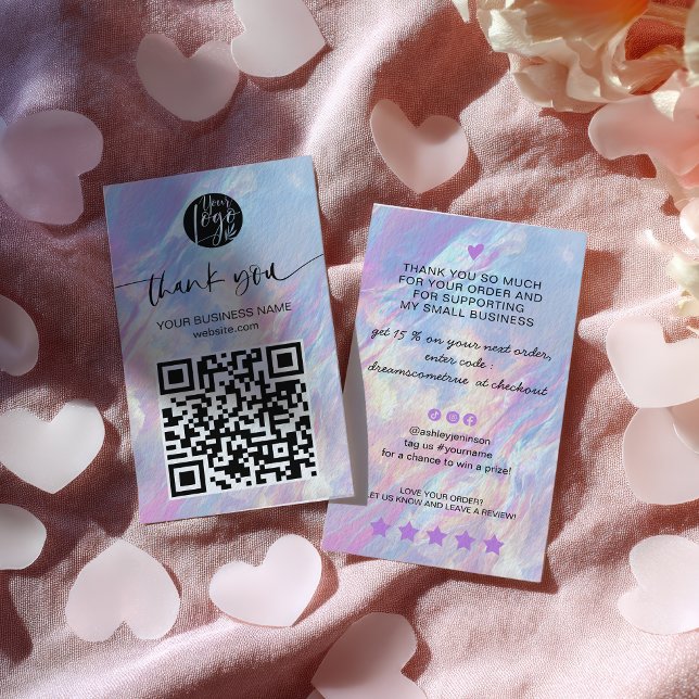 Holografischer Opal QR Code Rabatt Danke Visitenkarte (Holographic Opal QR Code Discount Thank You Business Card)