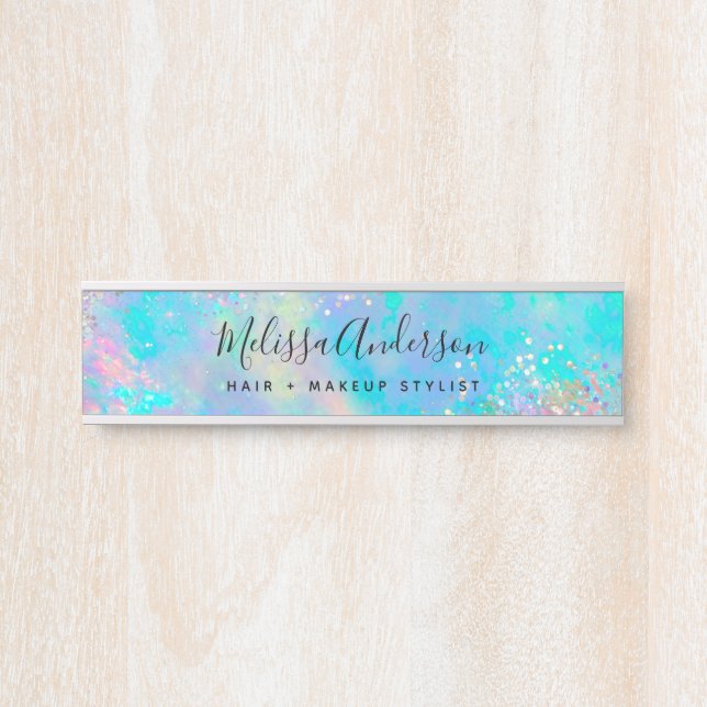 Holografischer Opal Stone Glitzer Calligraphy Türschild (Vorderseite )