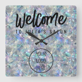 Holografischer Opal Stone Hintergrund Quadratische Wanduhr