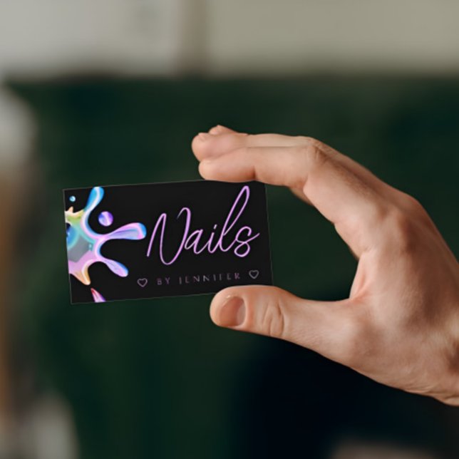 Holografischer Polnischer Splash Tropfen Nails QR  Visitenkarte (Von Creator hochgeladen)