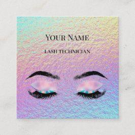 Holografischer QR-Code Beige und Gold Wimperntechn Quadratische Visitenkarte