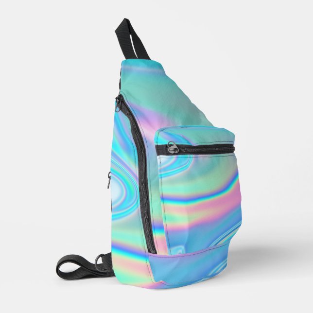 Holografischer Regenbogen Abstrakt Crossbody Bag (Linke Seite)