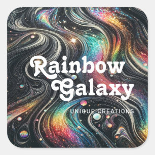 Holografischer Regenbogen-Glitter 70er Galaktisch  Quadratischer Aufkleber