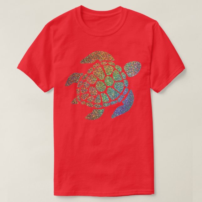 Holografischer Regenbogen Ombre Glitzer Turtle T-Shirt (Design vorne)
