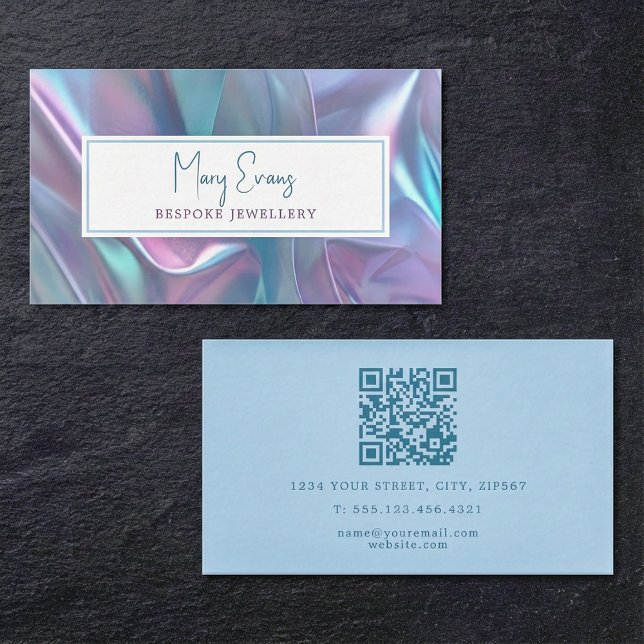 Holografischer Stoffeffekt QR-Visitenkarte Visitenkarte (Holographic fabric effect QR business card.)