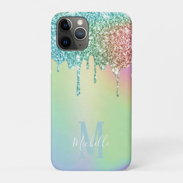 Holografischer Unicorn-Glitzer-Tropfen Skript Mono Case-Mate iPhone Hülle (Rückseite)