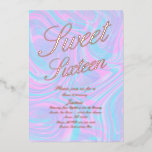 Holografisches 16 . Geburtstag-Farbgold gepresst Folieneinladung<br><div class="desc">Sweet 16 Einladungen mit Holografischem Hintergrund</div>