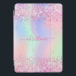 Holografisches Drehbuch für den lila Glitzer Pink iPad Pro Cover<br><div class="desc">Ein trendiger, holografischer Hintergrund mit Pastellfarben in Rosa, lila, Rose Gold, Minzgrün. Dekoriert mit Imitaten Glitzer Staub. Lila Buchstaben. Personalisieren Sie Ihren Namen und fügen Sie ihn hinzu. Der Name wird mit einem modernen handgeschriebenen Stilskript mit Swashes geschrieben. Um die Swashes behalten, löschen Sie nur den Beispielnamen, verlass die Leerzeichen...</div>