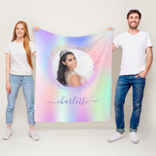 Holografisches Foto rosa lila Namensschrift Fleecedecke