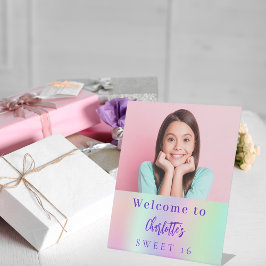Holografisches Foto Sweet 16 Party willkommen Sockelschild