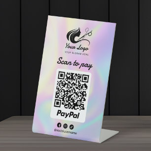 Holografisches Friseursalon-Logo Paypal Scannen zu Sockelschild