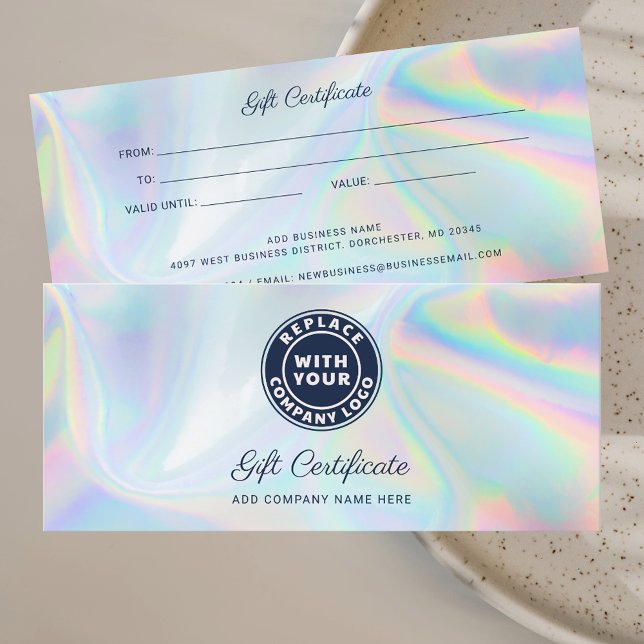Holografisches Geschenkzertifikat für Firmenlogos (Business Logo Holographic Gift Certificate Custom)