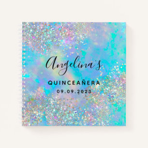 Holografisches Glitter Opal Quinceañera-Gästebuch Notizbuch