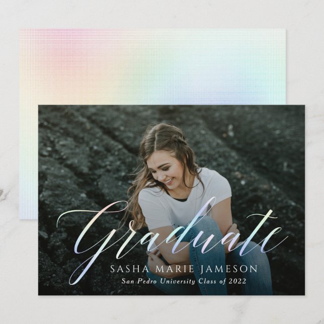 Holografisches Graduate Landscape Foto Einladung (Vorne/Hinten)