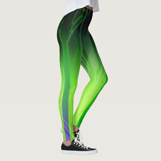Holografisches Grün- und Schwarzes Bildschirmbild Leggings (Rechts)