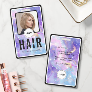 Holografisches lila Galaxy-Friseur-Foto-Logo  Ausweis