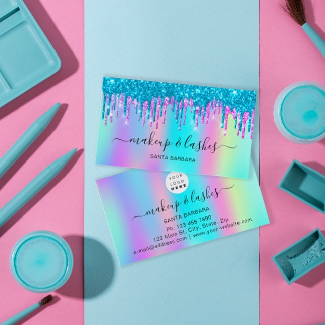 Holografisches Logo QR Code Lash Makeup Haar Tropf Visitenkarte (Holographic Logo QR Code Lash Makeup Hair Drips Business Card)