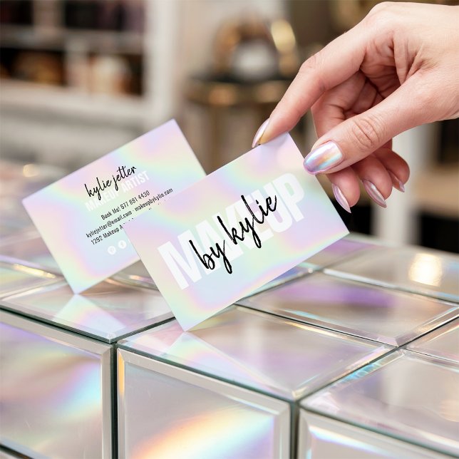 Holografisches Make-up-Künstler: fett formatiertes Visitenkarte (Holographic makeup artist bold signature script)