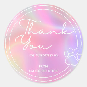 Holografisches Niedliches Paw Pet Store Business Runder Aufkleber