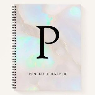 Holografisches Opal-Irisierendes Monogramm Chic Notizbuch