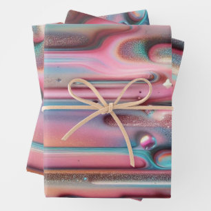 Holografisches Perlmutttropfen Geschenkpapier Set