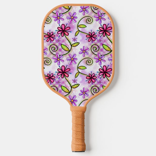 Holografisches Rainbow-Floral-Collage Pickleball Schläger (Vorderseite)