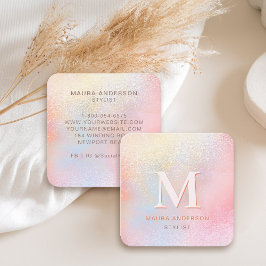 Holografisches Rosa Modernes Monogramm-Elegant Quadratische Visitenkarte