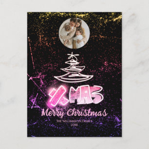 Holografisches Rosa und goldenes Weihnachtsgrün Fo Postkarte