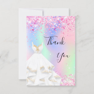 Holografisches rosa weißes Kleid Dankeskarte