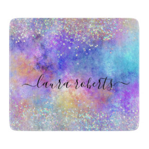Holografisches Schrift Glam Glitter Opal   Schneidebrett