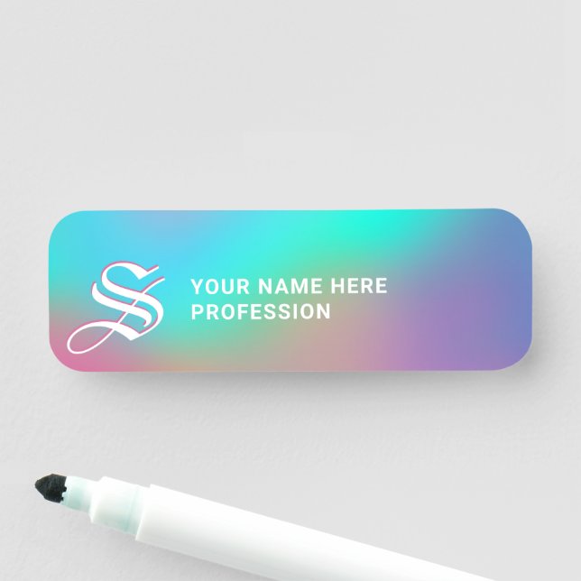 Holografisches Wonderland | Monogramm Dry Erase Namensschild (Beispiel)