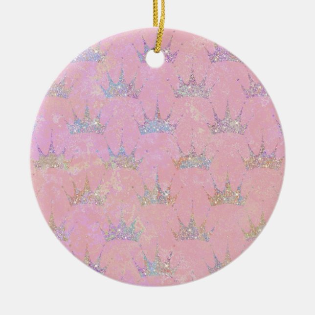 Hologram Holograph Glitzer Crown Pink Swirl Marmor Keramik Ornament (Vorne)
