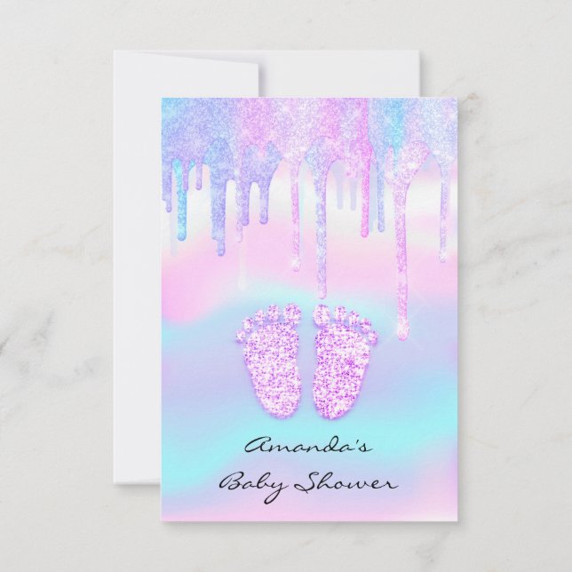 Hologram Unicorn Baby Shower Girl Feet Glitzer Einladung (Rückseite)