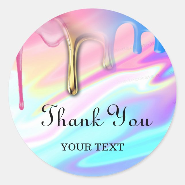 Hologramm Einhorn Tropfen vielen Dank Runder Aufkleber (Vorderseite)