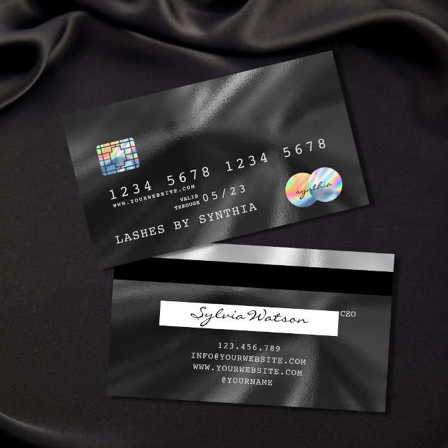 Holograph Black Foil Modern Credit Card Style Visitenkarte (Von Creator hochgeladen)