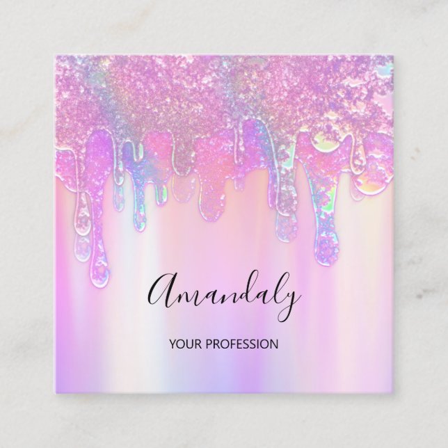 Holograph Blue Tropfen Cosmetics Nails Pink Logo Quadratische Visitenkarte (Vorderseite)