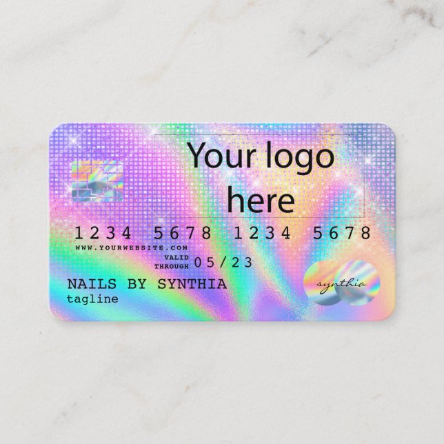 Holograph Credit Card Nail Tech ADD LOGO Visitenkarte (Vorderseite)